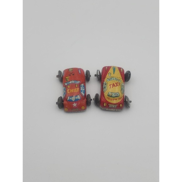 Vintage miniature doll house tin toy cars - Taxi & Police Chief - Picture 3 of 7